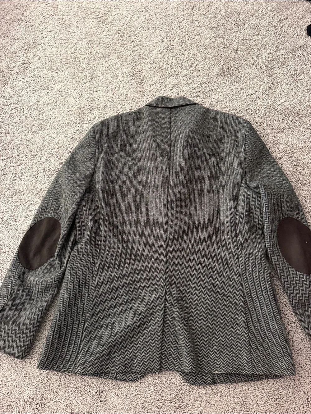 Zara Men's Gray Herringbone Sport Coat with Brown Elbow Patches